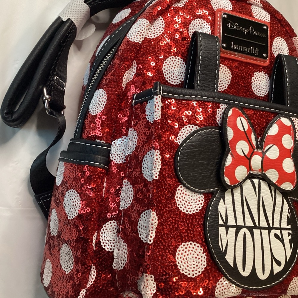 Loungefly Red and White Minnie Mouse Sequin Backpack - Picture 3 of 5